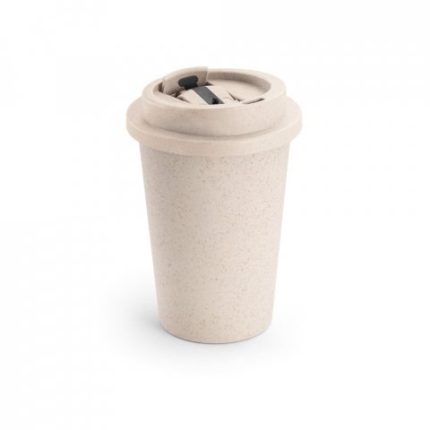 TOFFA. Copo de viagem em fibra de bambu (60%) e PP (40%) com tampa flip top (380 mL) - Natural claro