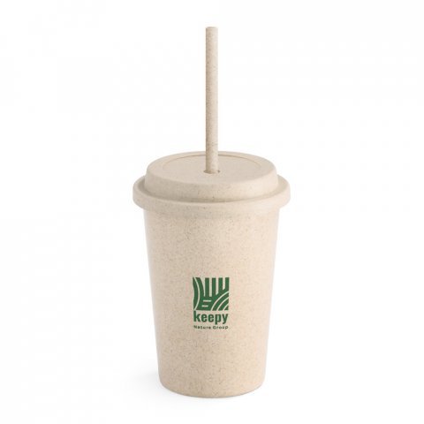 VALLEY. Copo de viagem em fibra de bambu (60%) e PP (40%) com tampa e canudo (450 mL) - Natural claro
