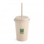 VALLEY. Copo de viagem em fibra de bambu (60%) e PP (40%) com tampa e canudo (450 mL) - Natural claro