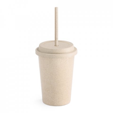 VALLEY. Copo de viagem em fibra de bambu (60%) e PP (40%) com tampa e canudo (450 mL) - Natural claro
