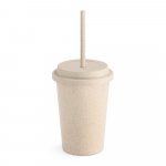 VALLEY. Copo de viagem em fibra de bambu (60%) e PP (40%) com tampa e canudo (450 mL) - Natural claro
