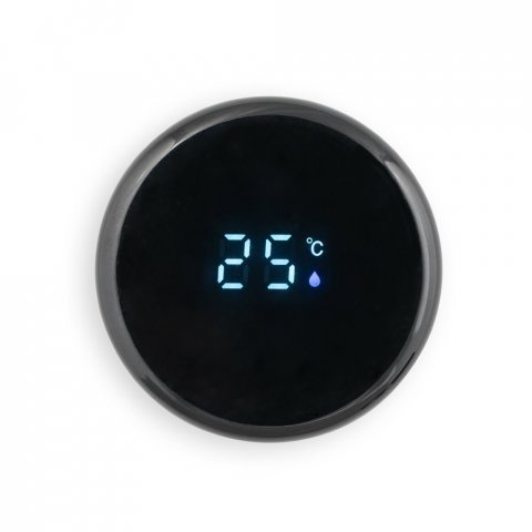 ROSSI. Garrafa em a&ccedil;o inox de parede dupla t&eacute;rmica, isolada a v&aacute;cuo com term&ocirc;metro digital (450 mL) - Preto