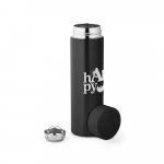 ROSSI. Garrafa em a&ccedil;o inox de parede dupla t&eacute;rmica, isolada a v&aacute;cuo com term&ocirc;metro digital (450 mL) - Preto
