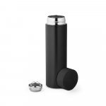 ROSSI. Garrafa em a&ccedil;o inox de parede dupla t&eacute;rmica, isolada a v&aacute;cuo com term&ocirc;metro digital (450 mL) - Preto