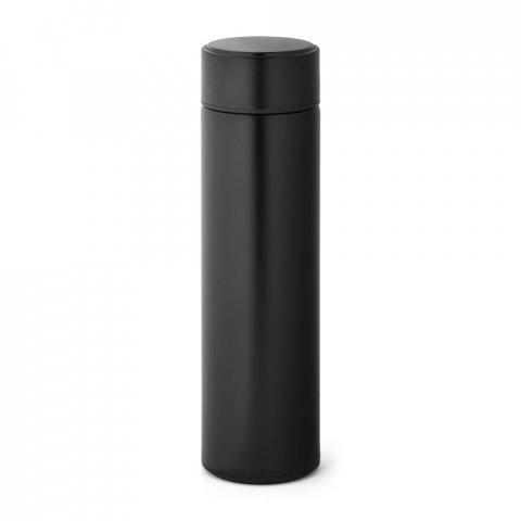 ROSSI. Garrafa em a&ccedil;o inox de parede dupla t&eacute;rmica, isolada a v&aacute;cuo com term&ocirc;metro digital (450 mL) - Preto