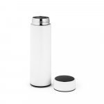 ROSSI. Garrafa em a&ccedil;o inox de parede dupla t&eacute;rmica, isolada a v&aacute;cuo com term&ocirc;metro digital (450 mL) - Branco