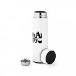 ROSSI. Garrafa em a&ccedil;o inox de parede dupla t&eacute;rmica, isolada a v&aacute;cuo com term&ocirc;metro digital (450 mL) - Branco