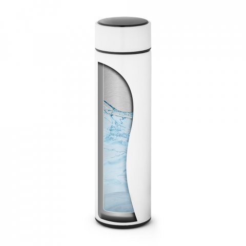 ROSSI. Garrafa em a&ccedil;o inox de parede dupla t&eacute;rmica, isolada a v&aacute;cuo com term&ocirc;metro digital (450 mL) - Branco