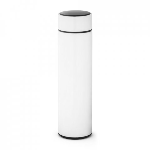 ROSSI. Garrafa em a&ccedil;o inox de parede dupla t&eacute;rmica, isolada a v&aacute;cuo com term&ocirc;metro digital (450 mL) - Branco