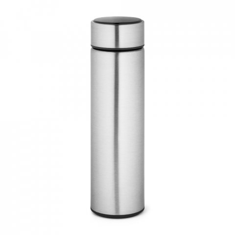 ROSSI. Garrafa em a&ccedil;o inox de parede dupla t&eacute;rmica, isolada a v&aacute;cuo com term&ocirc;metro digital (450 mL) - Cromado satinado