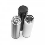 ROSSI. Garrafa em a&ccedil;o inox de parede dupla t&eacute;rmica, isolada a v&aacute;cuo com term&ocirc;metro digital (450 mL)