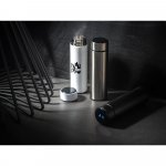 ROSSI. Garrafa em a&ccedil;o inox de parede dupla t&eacute;rmica, isolada a v&aacute;cuo com term&ocirc;metro digital (450 mL)