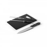 RAVIOLI. Kit churrasco em estojo em 210D com pe&ccedil;as em a&ccedil;o inox e PP - Preto
