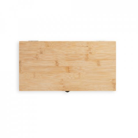 KOERPER. Kit churrasco em caixa bambu com 4 utens&iacute;lios em a&ccedil;o inox e bambu - Natural