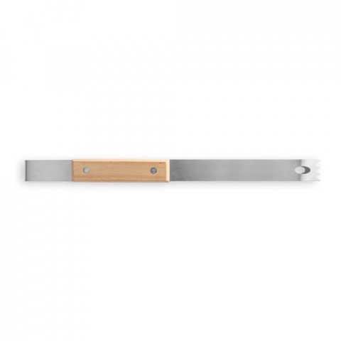 CHAMP. Kit churrasco com 3 utens&iacute;lios em a&ccedil;o inox e madeira de Seringueira e luva - Preto