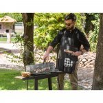CHAMP. Kit churrasco com 3 utens&iacute;lios em a&ccedil;o inox e madeira de Seringueira e luva