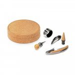 MORETO. Conjunto para vinho com 4 pe&ccedil;as em bambu, inox e ABS - Natural