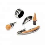 MORETO. Conjunto para vinho com 4 pe&ccedil;as em bambu, inox e ABS - Natural