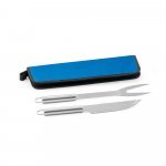 DURAND. Kit churrasco em estojo de 210D com 2 utens&iacute;lios em a&ccedil;o inox - Azul