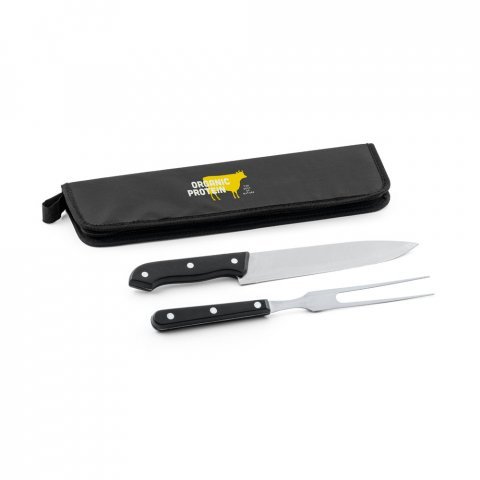 JULLEMIER. Kit churrasco em estojo de 210D com 2 utens&iacute;lios em a&ccedil;o inox e PP - Preto