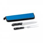 JULLEMIER. Kit churrasco em estojo de 210D com 2 utens&iacute;lios em a&ccedil;o inox e PP - Azul