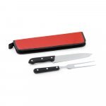 JULLEMIER. Kit churrasco em estojo de 210D com 2 utens&iacute;lios em a&ccedil;o inox e PP - Vermelho