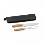 CUBAT. Kit churrasco em estojo de 210D com 2 utens&iacute;lios em a&ccedil;o inox e madeira Seringueira - Preto