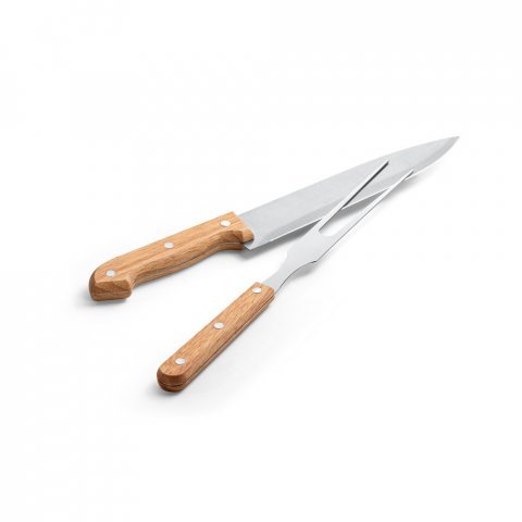 ALIOLI. Kit churrasco em caixa kraft com 2 utens&iacute;lios em a&ccedil;o inox e bambu - Preto