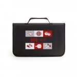 GARLIC KING. Kit churrasco em estojo de 210D com t&aacute;bua em bambu e 5 utens&iacute;lios em a&ccedil;o inox e madeira de Seringueira - Preto
