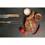 GARLIC. Kit churrasco em estojo de 210D com 3 utens&iacute;lios em a&ccedil;o inox e madeira de Seringueira