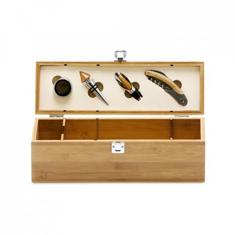 SYRAH. Conjunto para vinho em bambu, inox e ABS - Natural