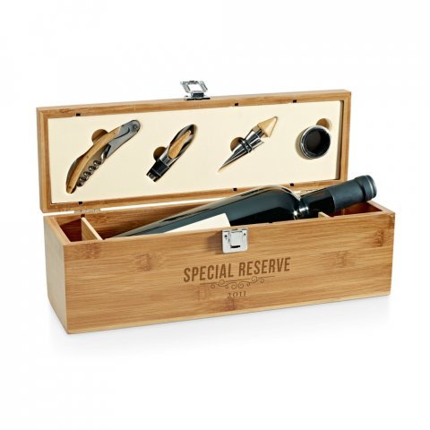 SYRAH. Conjunto para vinho em bambu, inox e ABS - Natural