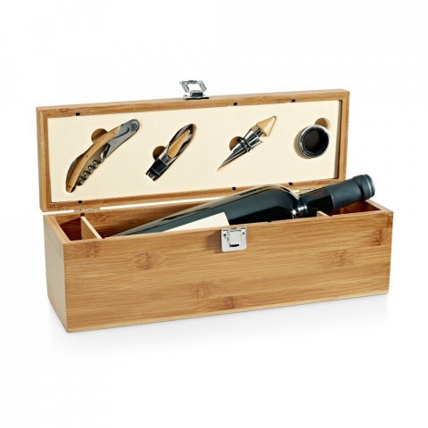 SYRAH. Conjunto para vinho em bambu, inox e ABS - Natural