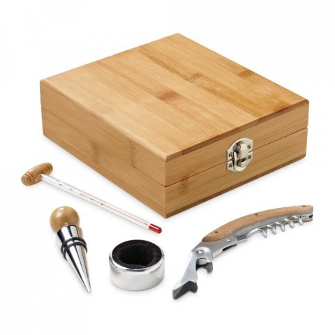 CABERNET. Conjunto para vinho em bambu, inox, vidro e ABS - Natural