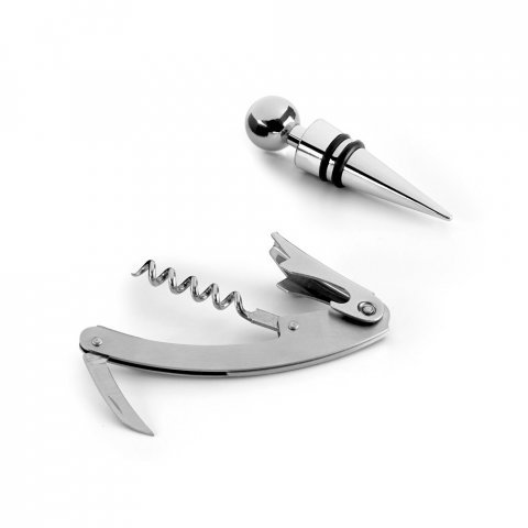 BARREL. Conjunto para vinho em zinco e inox - Cromado satinado