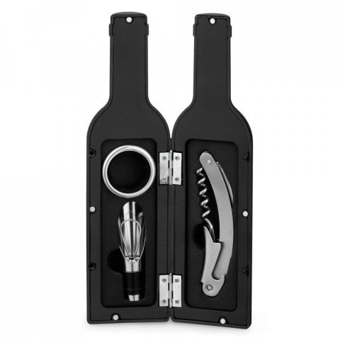 VINET. Conjunto para vinho com tr&ecirc;s componentes em metal - Preto