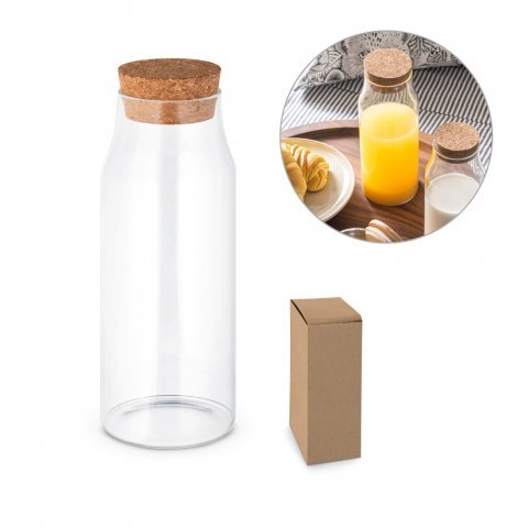 JASMIN 1000. Garrafa em vidro borosilicato com tampa em corti&ccedil;a 1 L