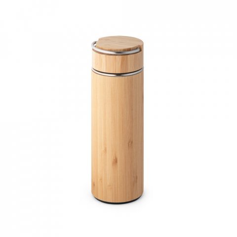 SOW. Garrafa em a&ccedil;o inox e bambu de parede dupla t&eacute;rmica, isolada a v&aacute;cuo (440 mL) - Natural