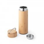 SOW. Garrafa em a&ccedil;o inox e bambu de parede dupla t&eacute;rmica, isolada a v&aacute;cuo (440 mL) - Natural