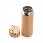 SOW. Garrafa em a&ccedil;o inox e bambu de parede dupla t&eacute;rmica, isolada a v&aacute;cuo (440 mL) - Natural