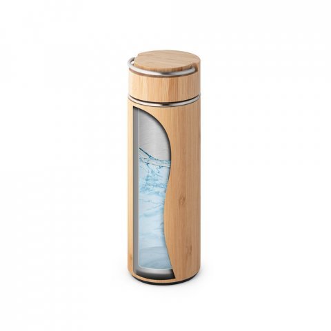 SOW. Garrafa em a&ccedil;o inox e bambu de parede dupla t&eacute;rmica, isolada a v&aacute;cuo (440 mL) - Natural