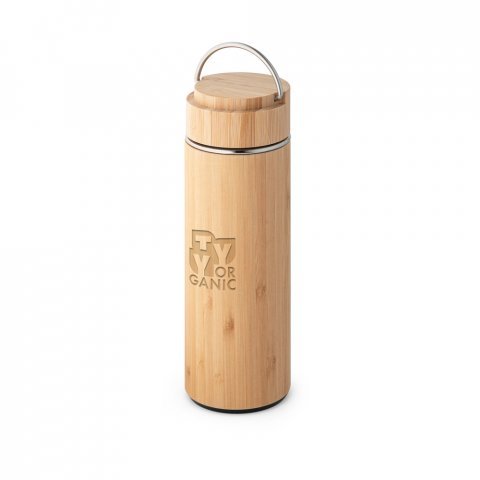 SOW. Garrafa em a&ccedil;o inox e bambu de parede dupla t&eacute;rmica, isolada a v&aacute;cuo (440 mL) - Natural