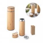 SOW. Garrafa em a&ccedil;o inox e bambu de parede dupla t&eacute;rmica, isolada a v&aacute;cuo (440 mL)
