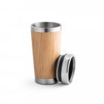PIETRO. Copo de viagem em a&ccedil;o inox e bambu, t&eacute;rmico com parede dupla isolada a ar (500 mL) - Natural