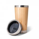 PIETRO. Copo de viagem em a&ccedil;o inox e bambu, t&eacute;rmico com parede dupla isolada a ar (500 mL) - Natural