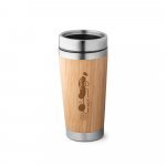 PIETRO. Copo de viagem em a&ccedil;o inox e bambu, t&eacute;rmico com parede dupla isolada a ar (500 mL) - Natural