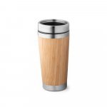 PIETRO. Copo de viagem em a&ccedil;o inox e bambu, t&eacute;rmico com parede dupla isolada a ar (500 mL) - Natural