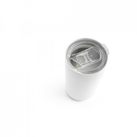 SLIDER. Copo de viagem para sublima&ccedil;&atilde;o em a&ccedil;o inox de parede dupla t&eacute;rmica, isolada a v&aacute;cuo (380 mL) - Branco
