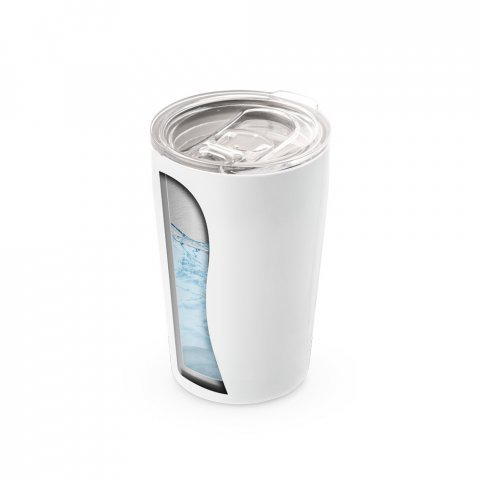SLIDER. Copo de viagem para sublima&ccedil;&atilde;o em a&ccedil;o inox de parede dupla t&eacute;rmica, isolada a v&aacute;cuo (380 mL) - Branco