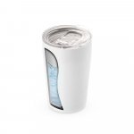 SLIDER. Copo de viagem para sublima&ccedil;&atilde;o em a&ccedil;o inox de parede dupla t&eacute;rmica, isolada a v&aacute;cuo (380 mL) - Branco
